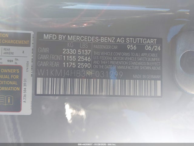Aukcja sprzedaży 2024 Mercedes-benz Cle 300 4matic, vin: W1KMJ4HB3RF031299, numer aukcji: 44259837