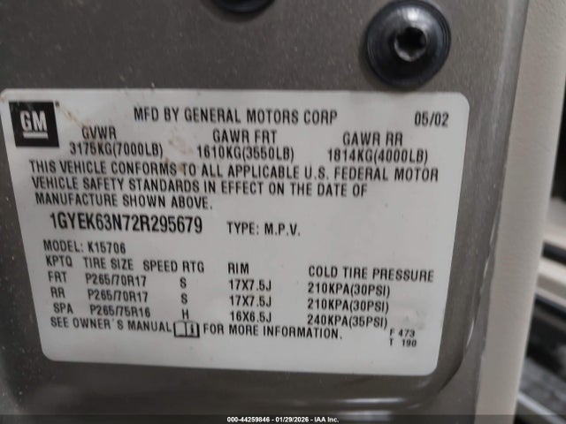 2002 CADILLAC ESCALADE 1GYEK63N72R295679 Photo 8