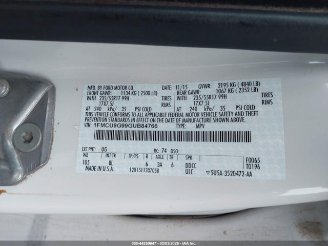 1FMCU9G99GUB84766 Ford ESCAPE SE
