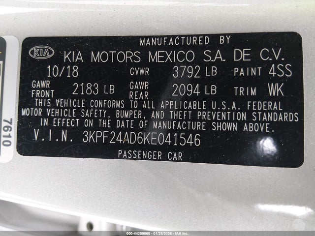 3KPF24AD6KE041546 KIA Forte Lxs