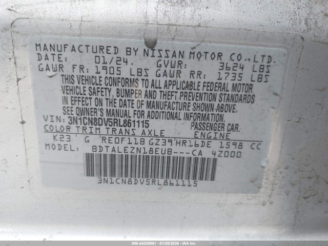 3N1CN8DV5RL861115 Nissan Versa 1.6 S