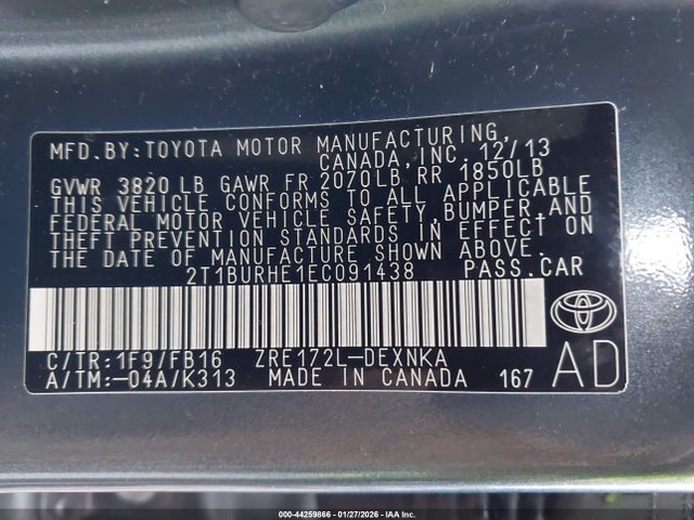 Toyota COROLLA LE 2014 2T1BURHE1EC091438 Image 9