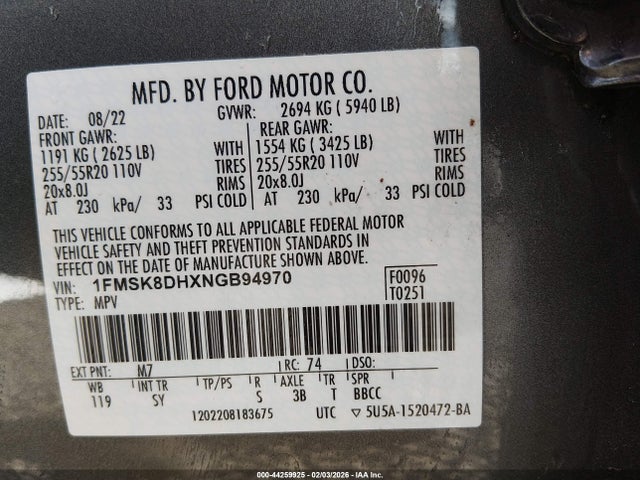 Ford EXPLORER XLT 2022 1FMSK8DHXNGB94970 Image 9