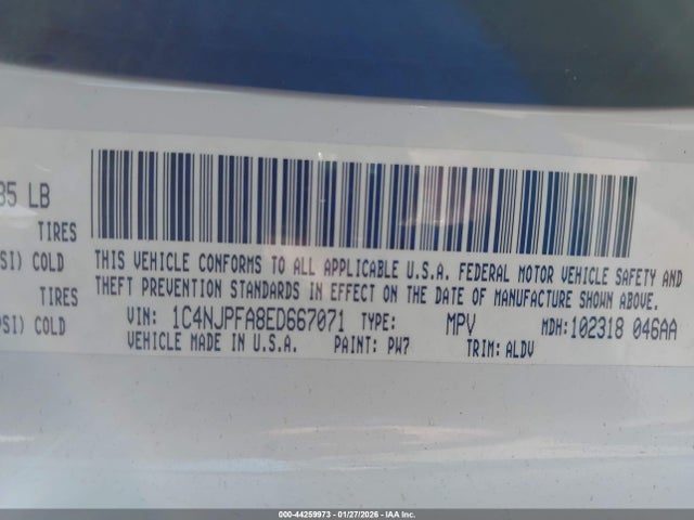 Продажа на аукционе авто 2014 Jeep Patriot High Altitude, vin: 1C4NJPFA8ED667071, номер лота: 44259973