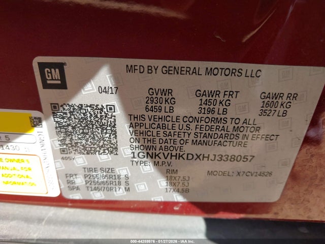 1GNKVHKDXHJ338057 Chevrolet Traverse 2lt