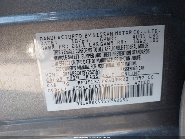 Продажа на аукционе авто 2025 Nissan Sentra Sv, vin: 3N1AB8CV7SY252151, номер лота: 44260059