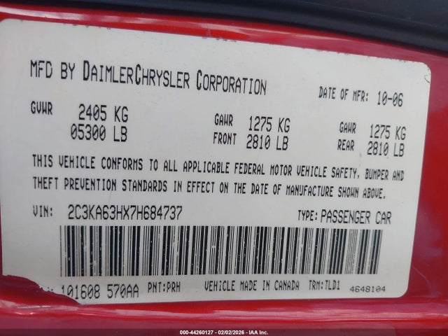 Продажа на аукционе авто 2007 Chrysler 300c, vin: 2C3KA63HX7H684737, номер лота: 44260127