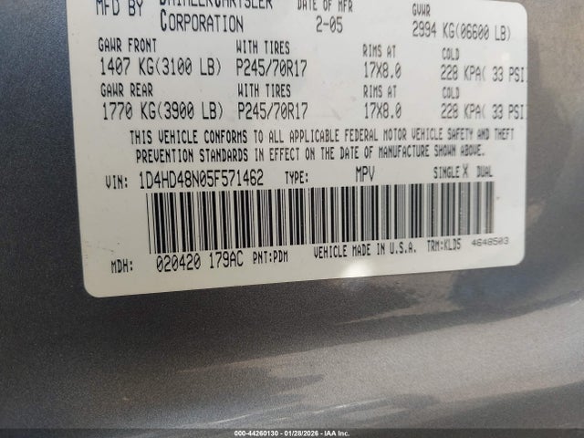 2005 DODGE DURANGO 1D4HD48N05F571462 Photo 8