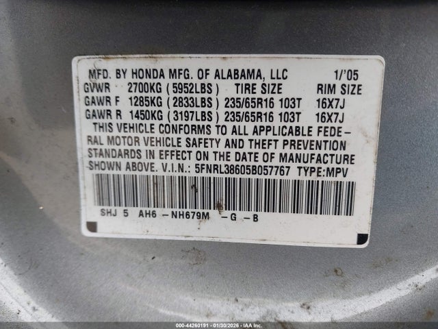 2005 HONDA ODYSSEY 5FNRL38605B057767 Photo 8
