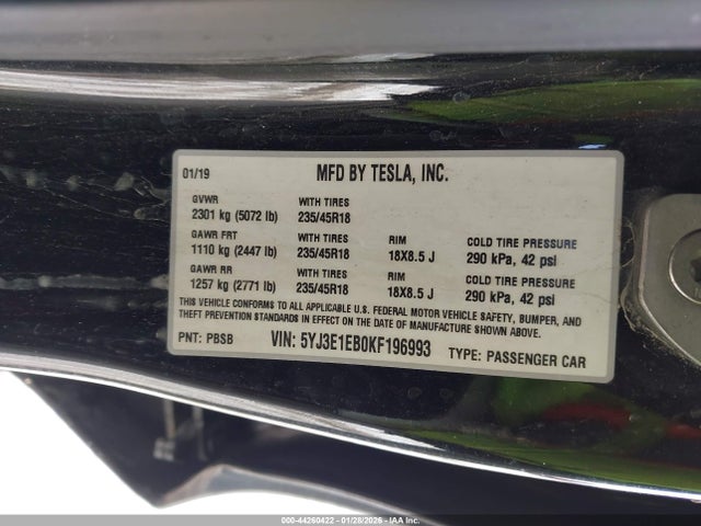 2019 TESLA MODEL 3 5YJ3E1EB0KF196993 Photo 8