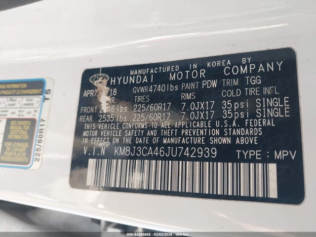 KM8J3CA46JU742939 Hyundai TUCSON SEL