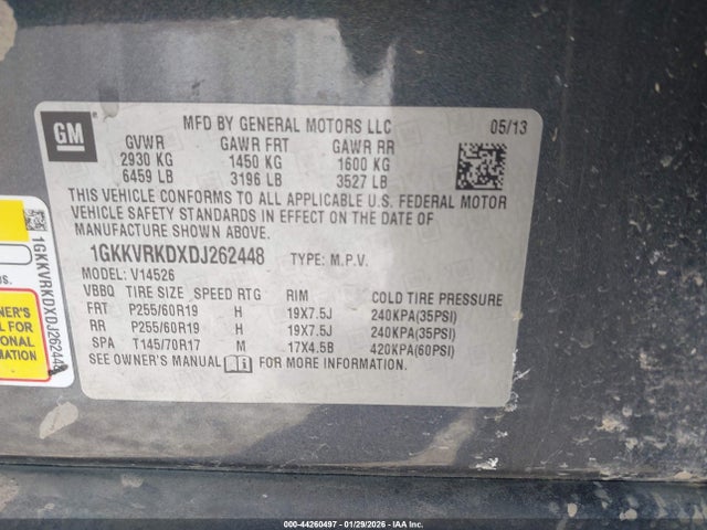 2013 Gmc Acadia Slt-1 მანქანა იყიდება აუქციონზე, vin: 1GKKVRKDXDJ262448, აუქციონის ნომერი: 44260497