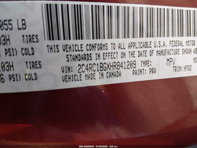 Aukcja sprzedaży 2017 Chrysler Pacifica Touring Plus, vin: 2C4RC1BGXHR841209, numer aukcji: 44260540