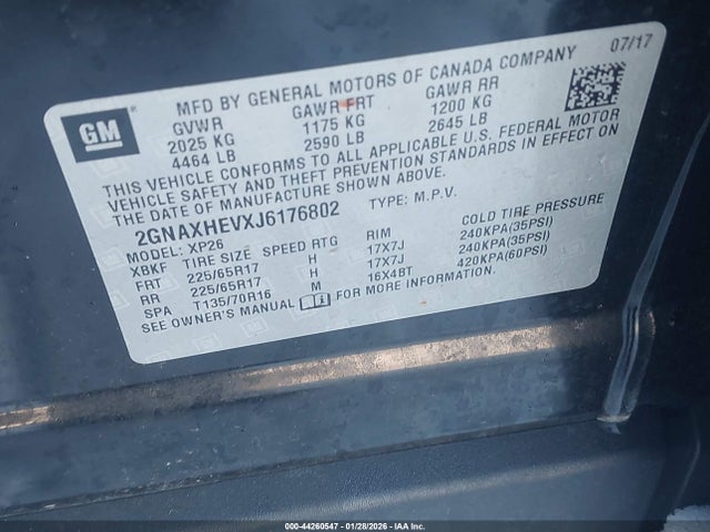 2018 Chevrolet Equinox Ls მანქანა იყიდება აუქციონზე, vin: 2GNAXHEVXJ6176802, აუქციონის ნომერი: 44260547