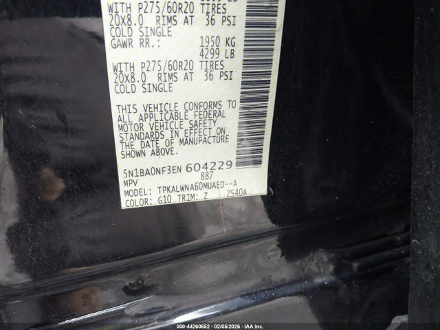 Aukcja sprzedaży 2014 Nissan Armada Platinum, vin: 5N1BA0NF3EN604229, numer aukcji: 44260652