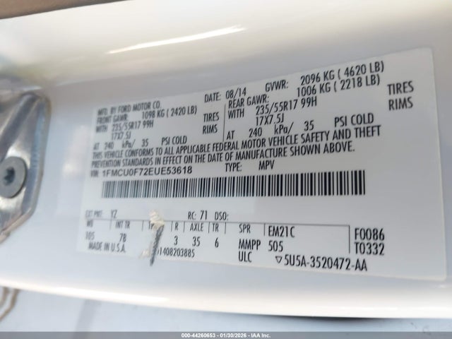 Ford ESCAPE S 2014 1FMCU0F72EUE53618 Image 9