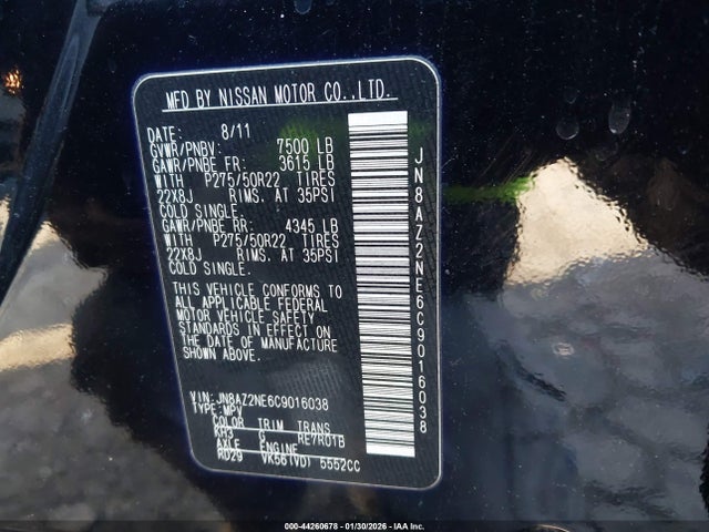 Продажа на аукционе авто 2012 Infiniti Qx56, vin: JN8AZ2NE6C9016038, номер лота: 44260678