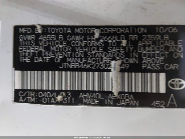 2007 TOYOTA CAMRY HYBRID JTNBB46K273028549 Photo 8