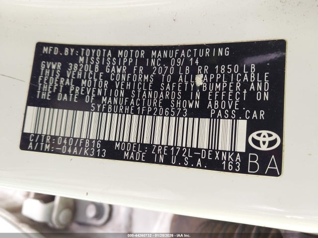 5YFBURHE1FP206573 Toyota COROLLA LE