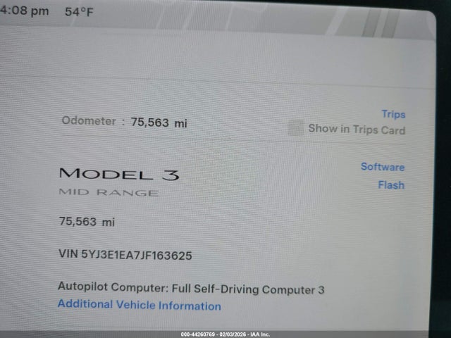 44260769 :رقم المزاد ، 5YJ3E1EA7JF163625 vin ، 2018 Tesla Model 3 Long Range/mid Range مزاد بيع