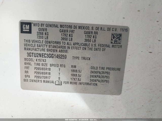 Продажа на аукционе авто 2016 Gmc Sierra 1500 Slt, vin: 3GTU2NEC3GG149259, номер лота: 44260784