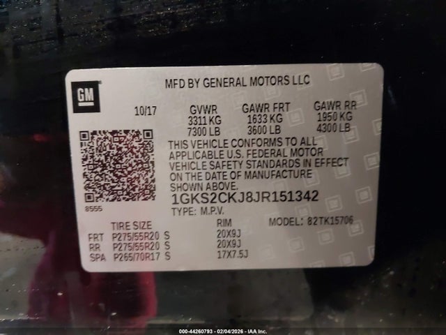 44260793 :رقم المزاد ، 1GKS2CKJ8JR151342 vin ، 2018 Gmc Yukon Denali مزاد بيع