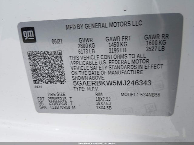Aukcja sprzedaży 2021 Buick Enclave Fwd Essence, vin: 5GAERBKW5MJ246343, numer aukcji: 44260806
