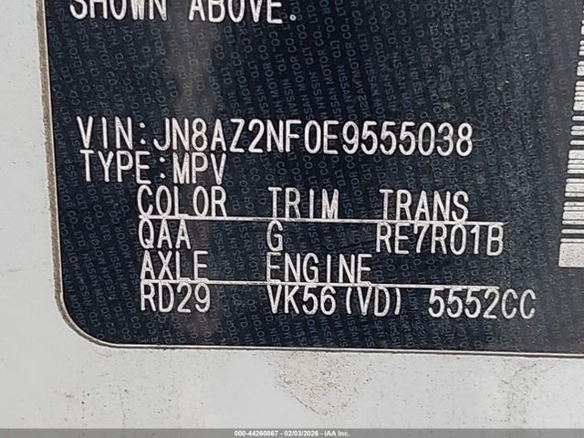 44260867 :رقم المزاد ، JN8AZ2NF0E9555038 vin ، 2014 Infiniti Qx80 مزاد بيع