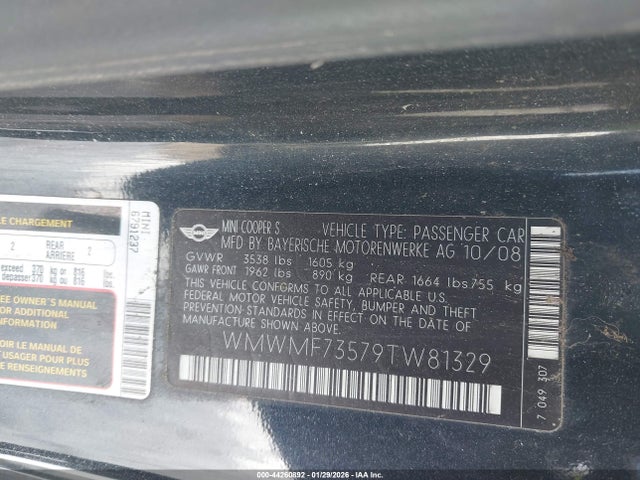 2009 MINI COOPER S WMWMF73579TW81329 Photo 8