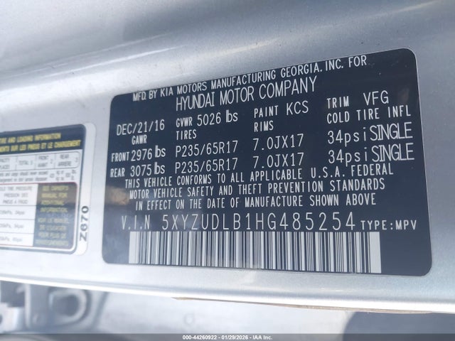 5XYZUDLB1HG485254 Hyundai Santa Fe Sport 2.4l