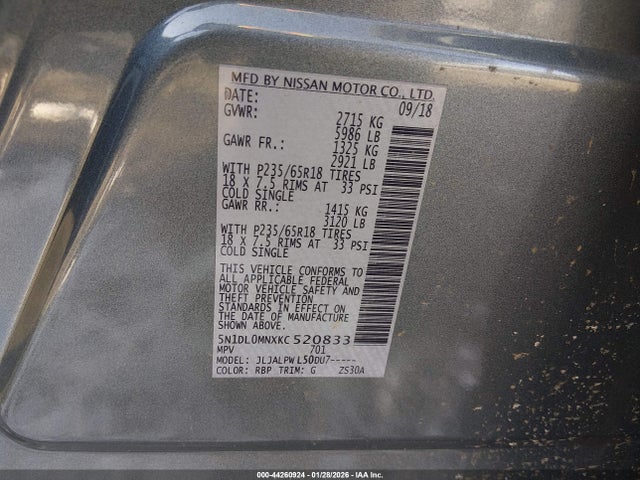 Продаж на аукціоні авто 2019 Infiniti Qx60 Pure, vin: 5N1DL0MNXKC520833, номер лоту: 44260924