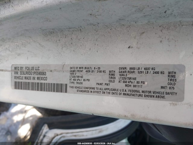 Продаж на аукціоні авто 2023 Ram Promaster 2500 High Roof 159 Wb, vin: 3C6LRVDG1PE590063, номер лоту: 44260930