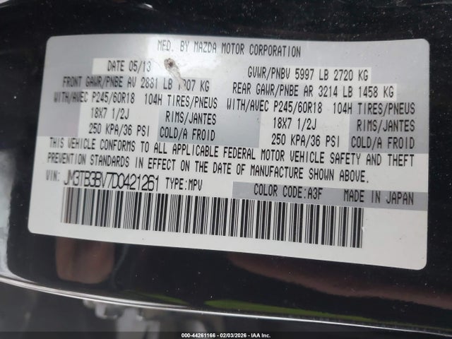 44261166 :رقم المزاد ، JM3TB3BV7D0421261 vin ، 2013 Mazda Cx-9 Sport مزاد بيع