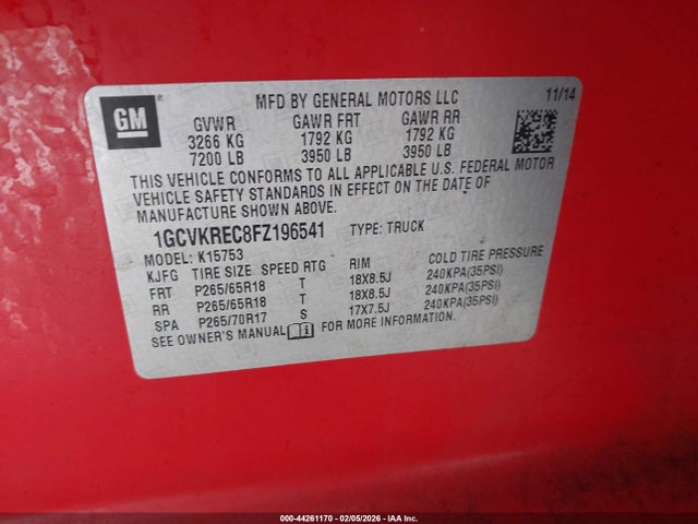 1GCVKREC8FZ196541 Chevrolet Silverado 1500 1lt