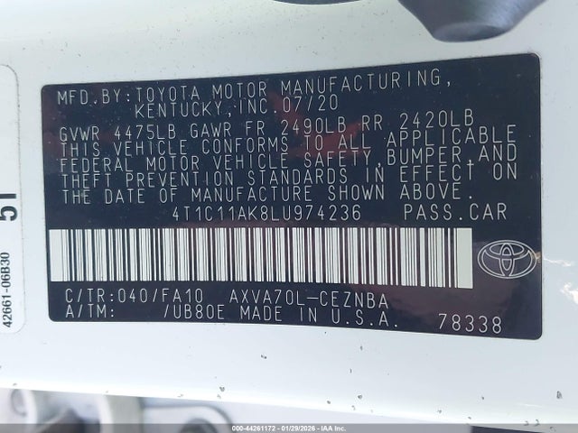 4T1C11AK8LU974236 Toyota CAMRY LE