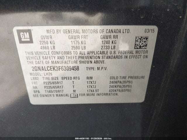 Chevrolet Equinox 2lt 2015 2GNALCEK3F6309458 Image 9
