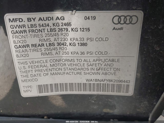 2019 AUDI Q5 WA1BNAFY8K2096443 Photo 8