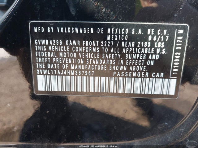 Aukcja sprzedaży 2017 Volkswagen Jetta 1.8t Sel/1.8t Sel Premium, vin: 3VWL17AJ4HM367967, numer aukcji: 44261272