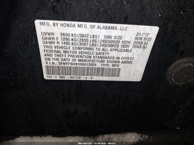 2017 HONDA PILOT 5FNYF6H91HB013926 Photo 8