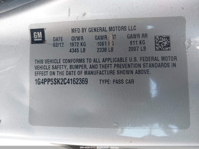 2012 Buick Verano მანქანა იყიდება აუქციონზე, vin: 1G4PP5SK2C4162369, აუქციონის ნომერი: 44261311
