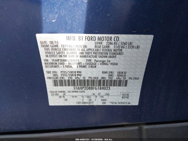 1FAHP2D88FG184023 Ford TAURUS SE