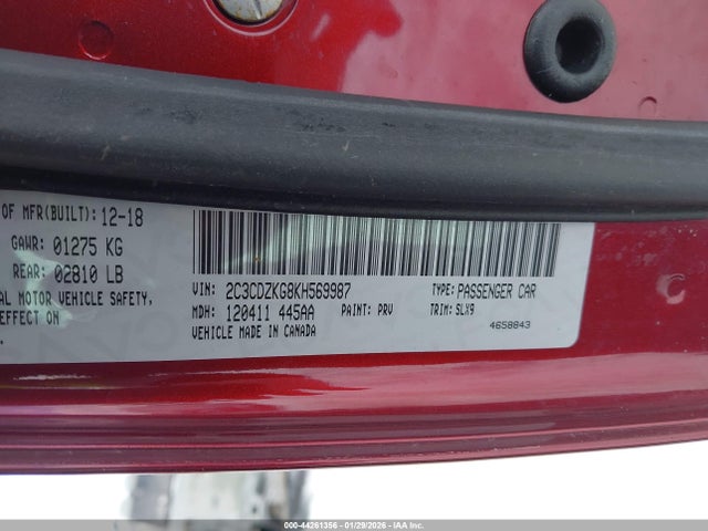 44261356 :رقم المزاد ، 2C3CDZKG8KH569987 vin ، 2019 Dodge Challenger Gt Awd مزاد بيع