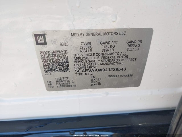 Aukcja sprzedaży 2018 Buick Enclave Essence, vin: 5GAEVAKW9JJ228543, numer aukcji: 44261364