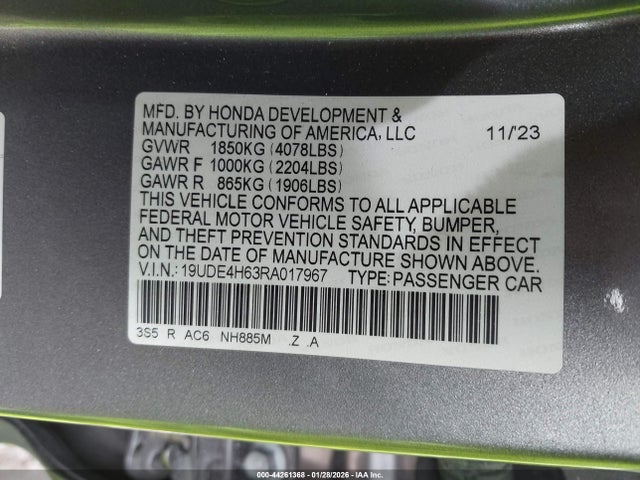 44261368 :رقم المزاد ، 19UDE4H63RA017967 vin ، 2024 Acura Integra A-spec Technology مزاد بيع