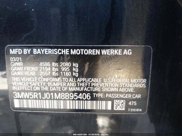 Продаж на аукціоні авто 2021 Bmw 330i, vin: 3MW5R1J01M8B95406, номер лоту: 44261398