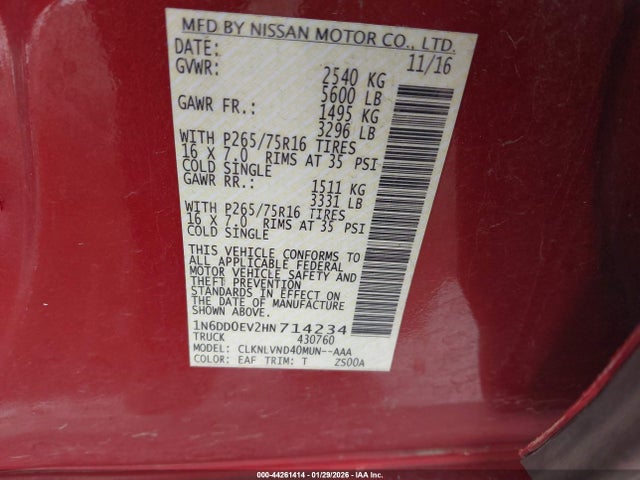 1N6DD0EV2HN714234 Nissan Frontier Pro-4x