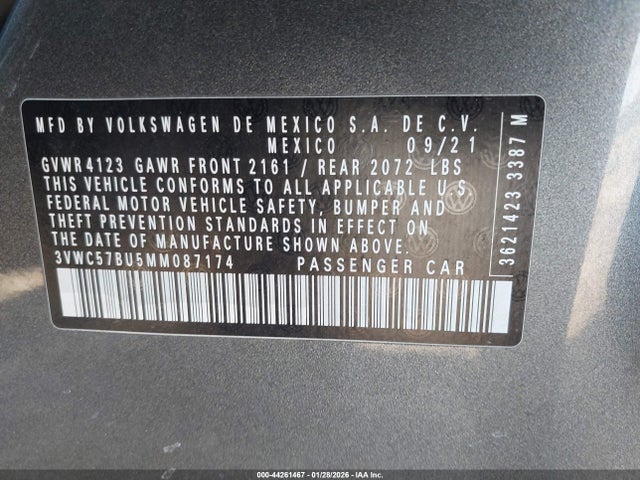 3VWC57BU5MM087174 Volkswagen Jetta 1.4t R-line/1.4t S/1.4t Se
