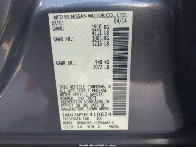 1N4AL3AP9EC410624 Nissan Altima 2.5 S