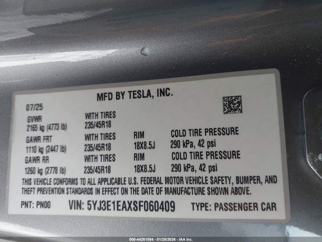 2025 TESLA MODEL 3 5YJ3E1EAXSF060409 Photo 8