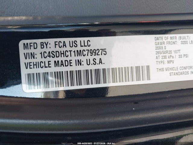 Aukcja sprzedaży 2021 Dodge Durango R/t Rwd, vin: 1C4SDHCT1MC799275, numer aukcji: 44261603